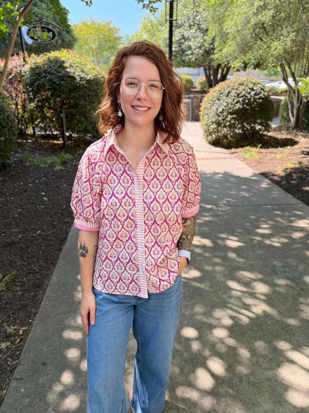 She & Sky Pink Pattern Top