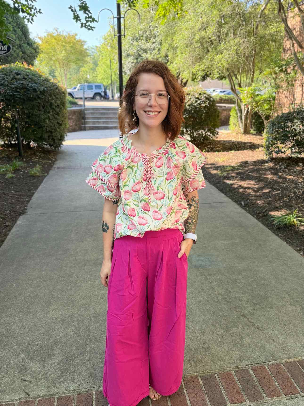 She & Sky Pink Floral Top