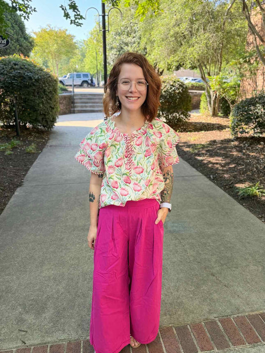 She & Sky Pink Floral Top