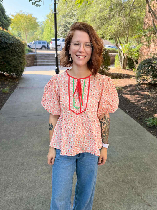 She & Sky Coral Floral Top