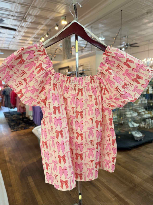 She & Sky Pink Bow Shirt