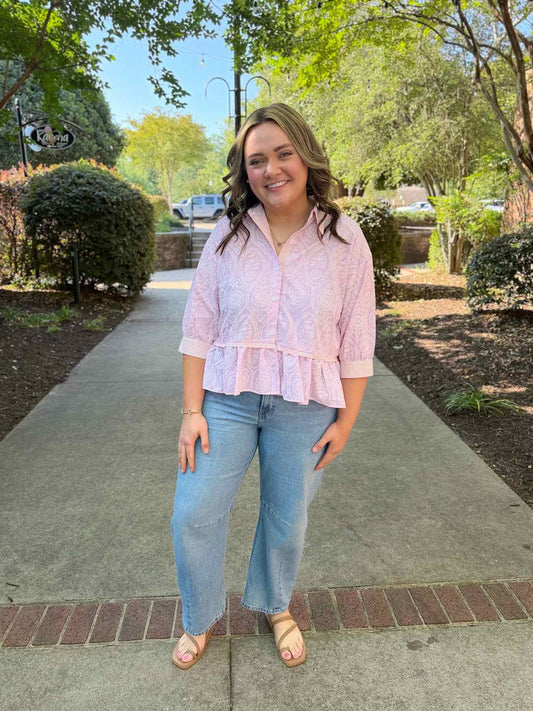 She & Sky Pink Pattern Top