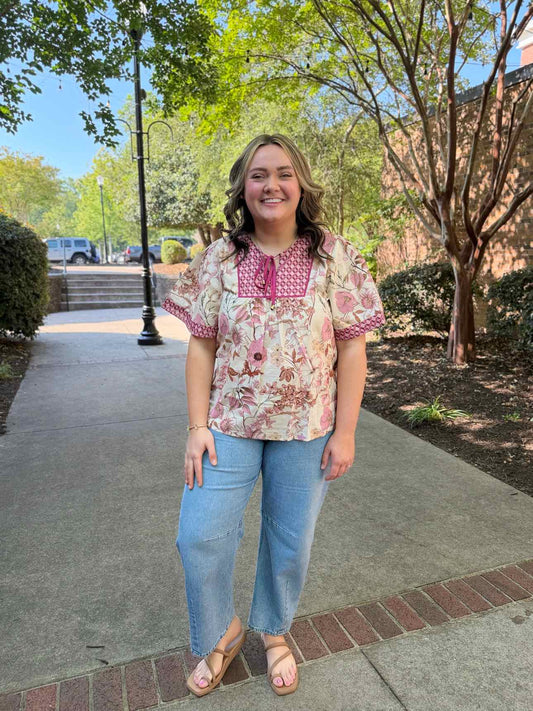 She & Sky Pink Floral Top