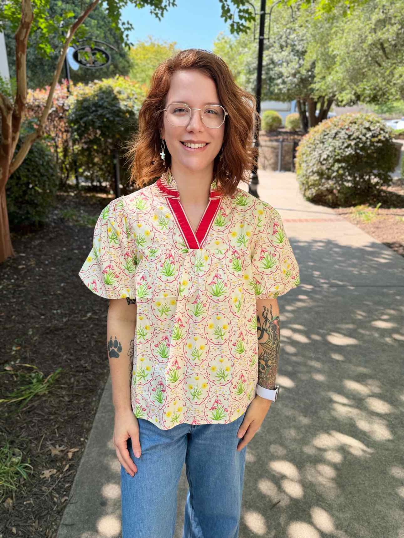 Jodifl Red/Green Floral Top