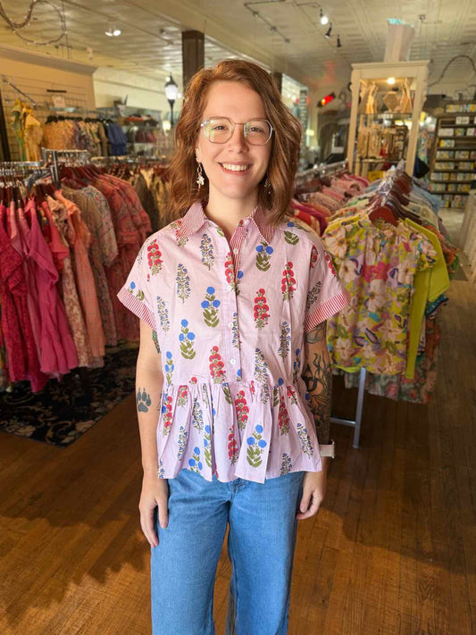 She & Sky Purple Floral Top