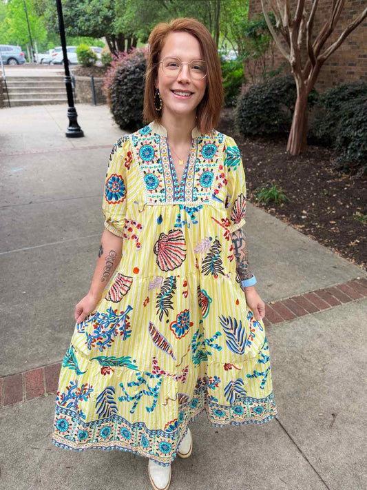 Umgee Yellow Print Dress