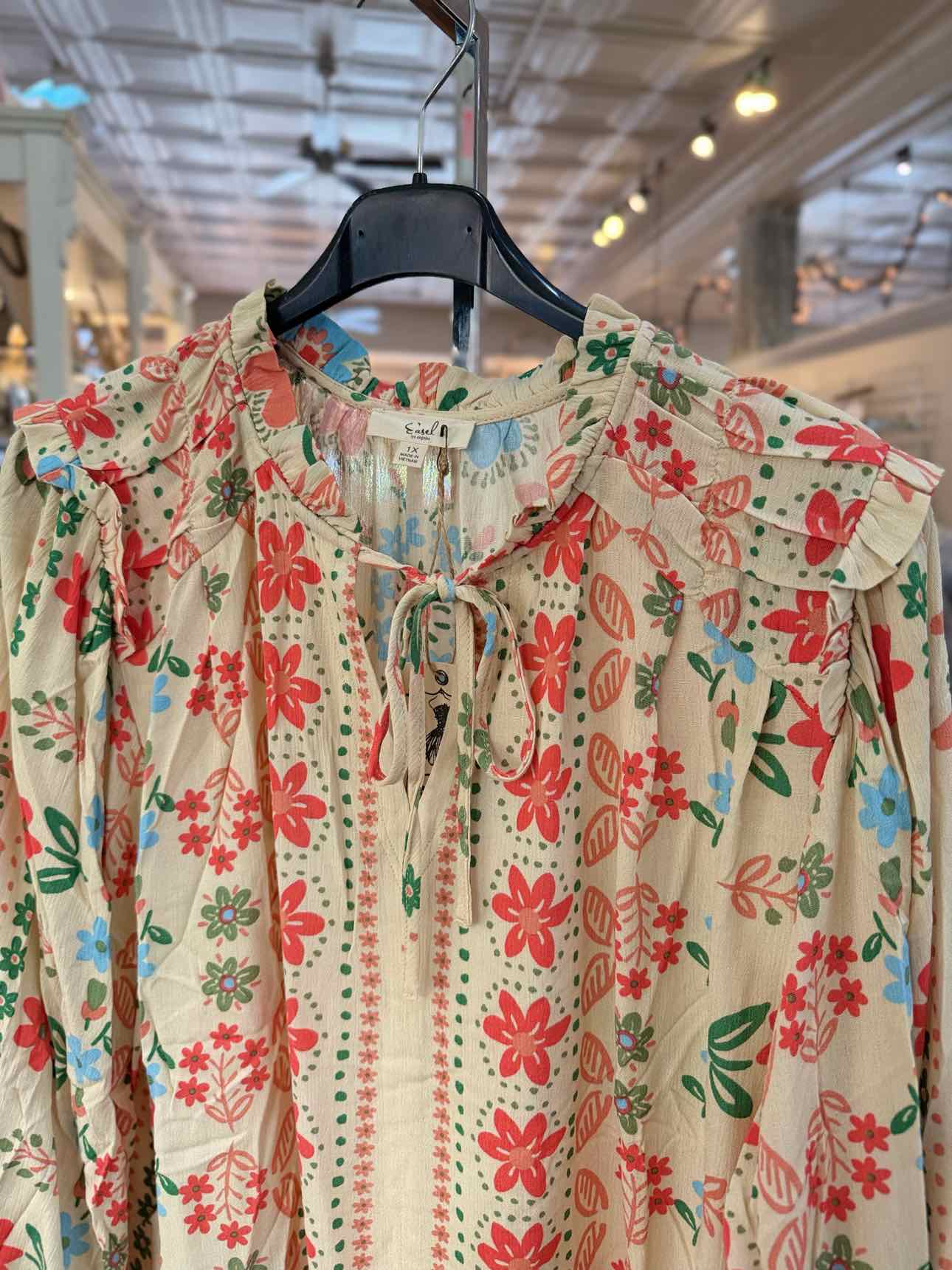 Easel Tan Floral Shirt