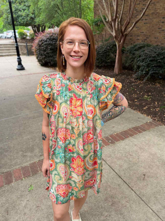 Umgee Green Floral Dress