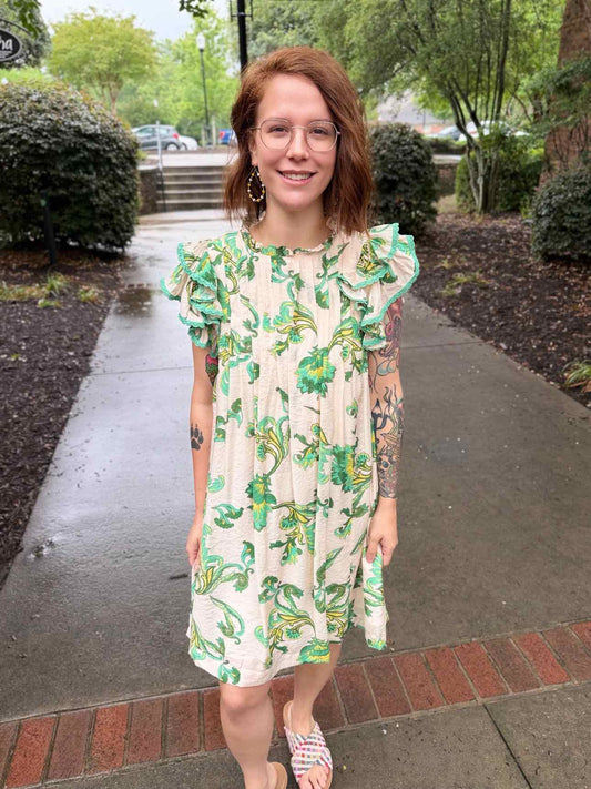 Umgee Green/Tan Print Dress