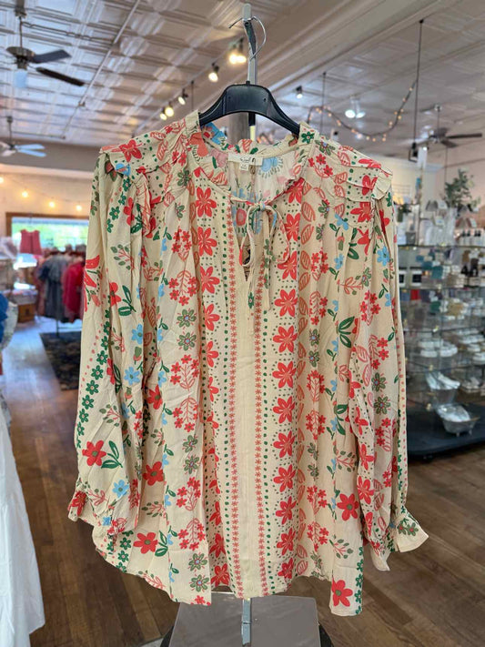 Easel Tan Floral Shirt